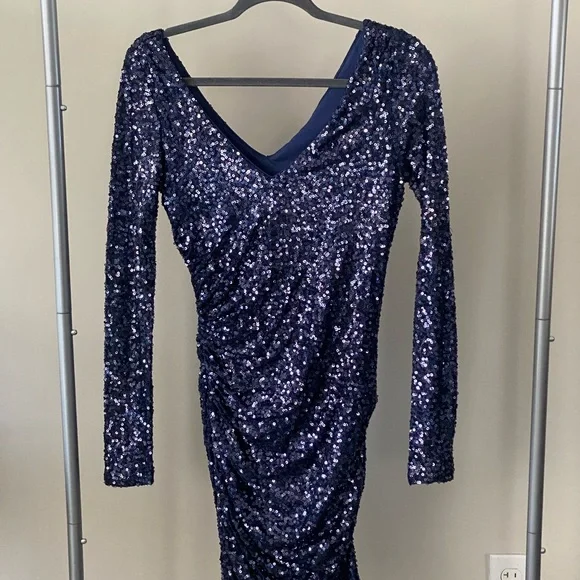 Badgley Mischka | Dresses | Badgley Mischka Navy Sequin Dress | Poshmark